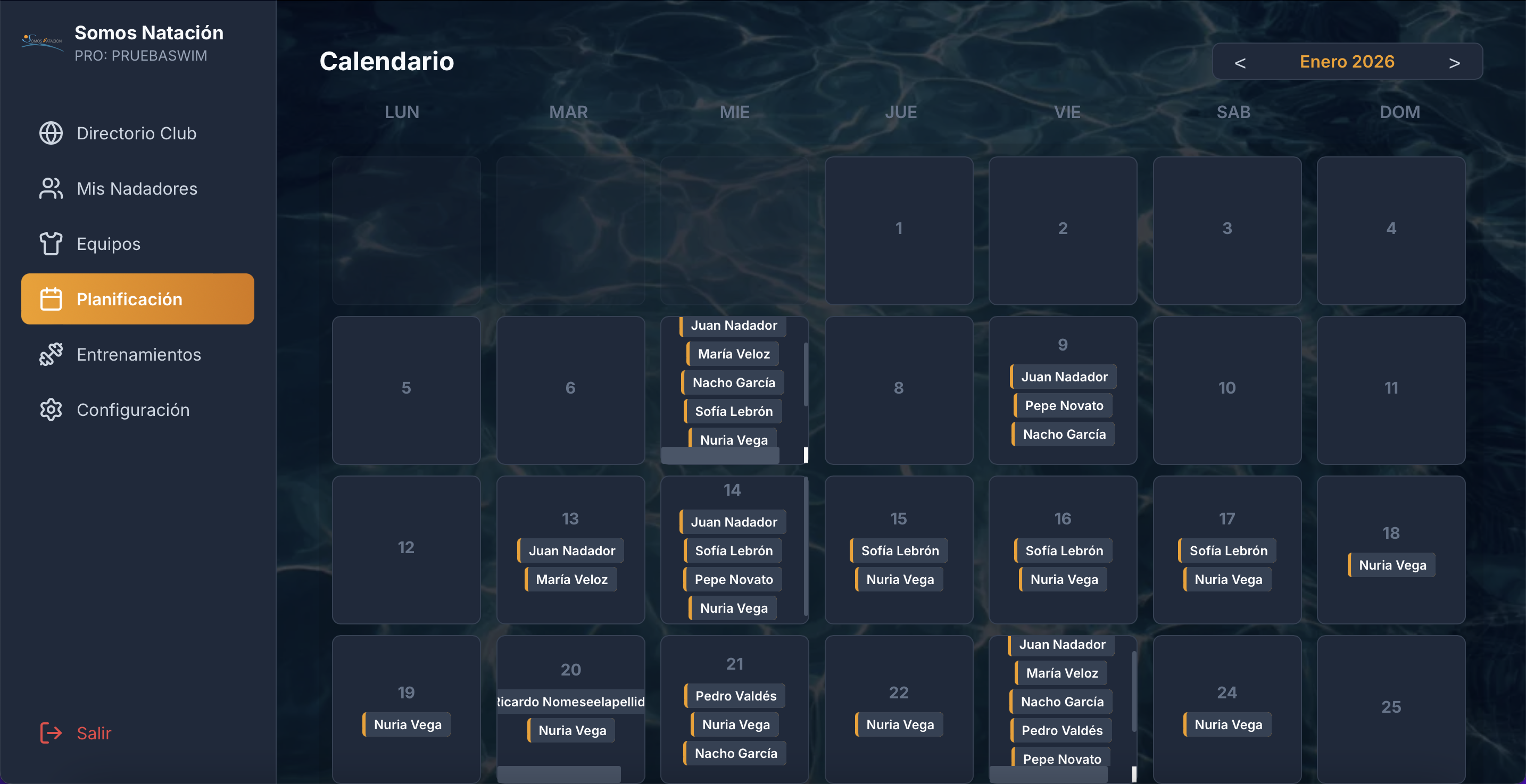 Dashboard para Entrenadores y Administradores